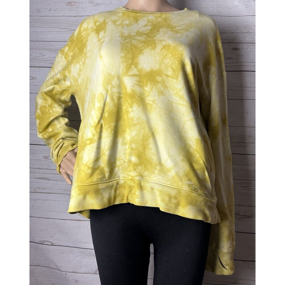 All In Motion Sweatshirt Medium Yellow Tie Dye Casual Pullover Thumbhole Sleeves